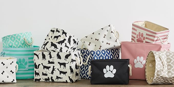 Bone Dry Pet Storage Collection Paw and Bone Print, Small Rectangle, 14x8x9, Black