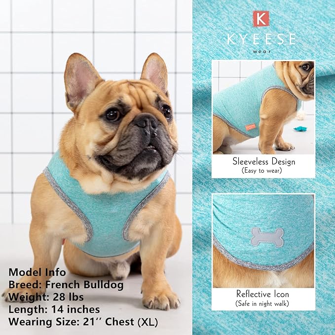 KYEESE 2 Pack Dog Shirts Quick Dry Soft Stretchy Sun Protection Pet T-Shirts with Reflective Label Tank Top Sleeveless Vest Dog Clothes for Small Medium Dogs, X-Large, Grey+Blue