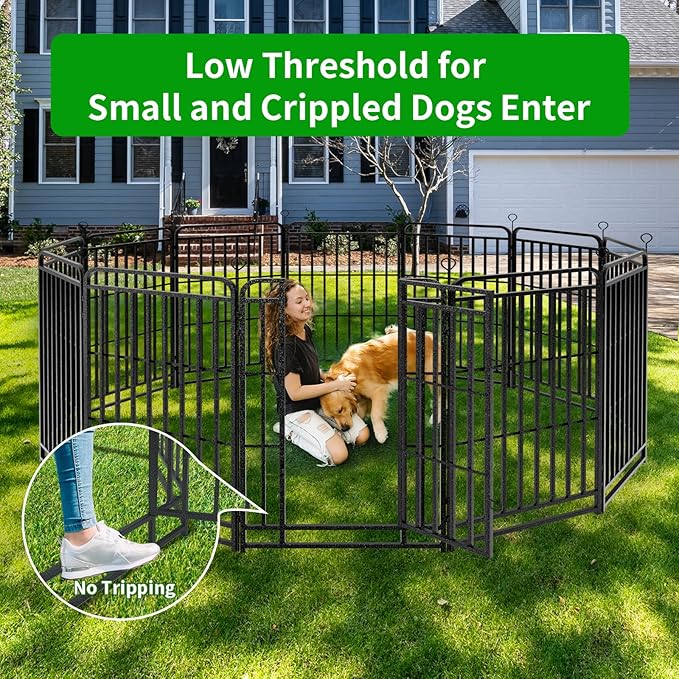 Square Steel Pipe Dog Fence Outdoor 16 Piece Panels 47" Height Anti-Rust Heavy Duty Dog Playpen with Doors Portable for Yard RV Camping, Total 36FT, 103 Sq.ft, Snowy Black