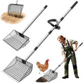 11.61" Chicken Poop Scooper & Rake 2-in-1+ 9.84" Pooper Scoopers, 25" to 67" Large Metal Litter Scoop with Adjustable Stainless Steel Handle for Farm Sifting Coops Cleaning Chicken Litter Pet Waste