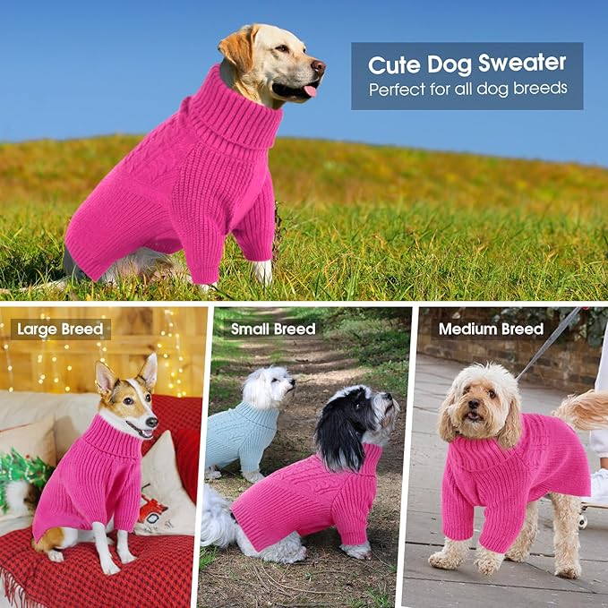 Queenmore Large Dog Sweater, Dog Sweaters for Large Dogs Girl or Boy, Large Dog Christmas Sweater, Winter Puppy Doggie Sweatshirt Knitwear, Pet Chunky Warm Coat for Small Medium Size Dogs, Fuchsia L