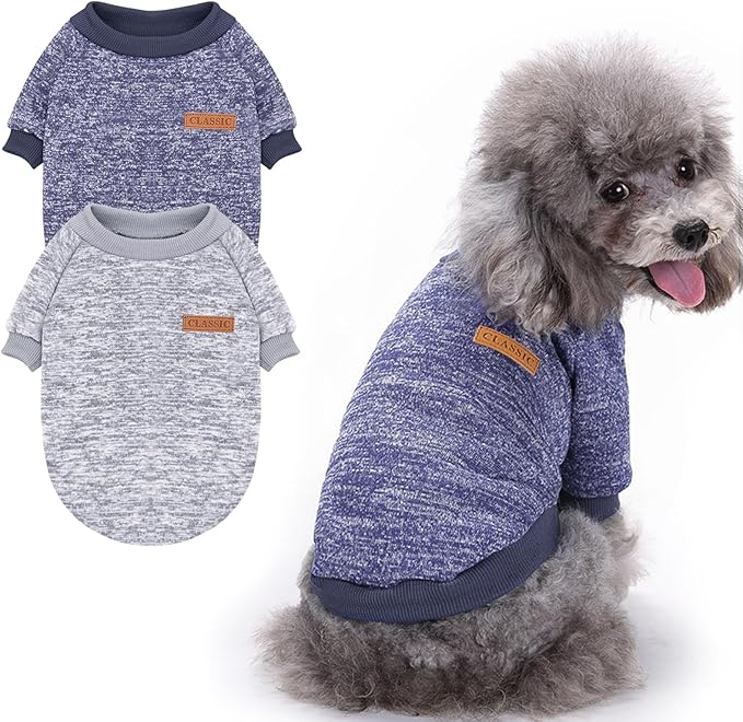 2 Pieces Pet Dog Classic Knitwear Sweater, Fleece Coat for Small,Medium Dogs,Warm Pet Dog Cat Clothes,Soft Puppy Customes for Chihuahua Yorkshire Tzu (Grey Navy,XL)