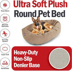 Majestic Pet 52 Inch Suede Calming Dog Bed Washable 52x35x11 (Inch) – Cozy Soft Round Donut Dog Bed with Spine Support for Dogs to Rest Their Head - Pet Bed X- Large – Stone (2025)