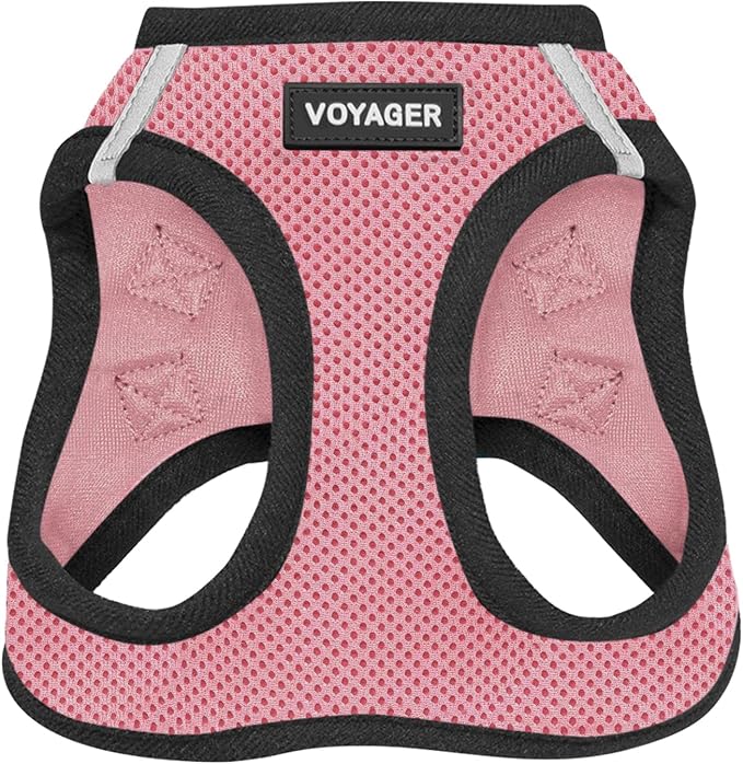 Best Pet Supplies Voyager Step-in Air Harness - All Weather Mesh, Reflective, No Pull Harness for Dogs, Cats - Secure with Hook & Loop Fastener, Buckle, Double D-Rings - Pink/Black Trim, M