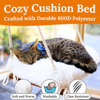 Cat Window Perch for Large Cats - Hammock Bed for Heavy Indoor Cats - Solid Wood Seat, 5 Strong Suction Cups, Soft Cushion - Rustic Shelf for Pets Inside