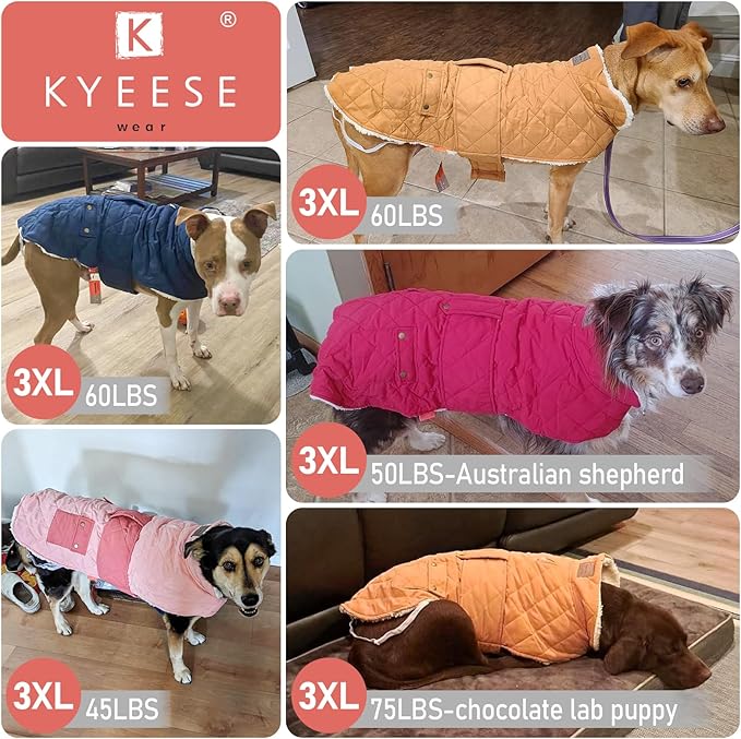 KYEESE Dog Coat Warm Pets Clothes for Cold Weather Soft Pet Sweater with Leash Hole Thick Pet Winter Puffer Coat with Pocket Windproof Dogs Jacket with Fleece Lined Waterproof Dog Coats for Large Dogs
