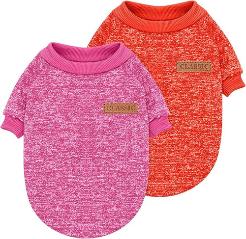 2 Pieces Pet Dog Classic Knitwear Sweater, Fleece Coat for Small,Medium Dogs,Warm Pet Dog Cat Clothes,Soft Puppy Customes for Chihuahua Yorkshire Tzu (Rose Red Orange,S)