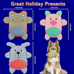 Crinkle Dog Toys Squeaky Plush No Stuffing Cute Puppy Stuffless Tough Rop Pull Toy, Fun Dog Stuffed Animals Durable Chew Set for Small Medium Large Pup (Large, Pink Pig+Green Frog+Blue Dog)