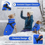 Dogcheer Dog Coat, Waterproof Dog Winter Jacket with Harness, Reflective Adjustable Doggy Cold Weather Coats, Christmas Pet Fleece Snowsuit for Small Medium Large Dogs - Blue, S
