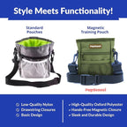 Dog Treat Pouch, Durable Oxford Polyester, No-Spill Magnetic Closure, Treat Pouches for Pet Training with Metal Clip, Waist Belt, Adjustable Strap, Poop Bag Dispenser (Army Green)