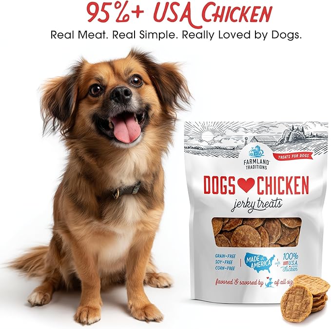 Farmland Traditions Dogs Love Chicken Jerky Dog Treats with Only 3 Ingredients and No Fillers, 1 Pound Bag