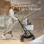 ibiyaya Tinker Pet Stroller for Small Dogs and Cats – 3-in-1 Pet Carrier, Dual-Opening Canopy, No-Flat Wheels, Vegan Leather Handle, Large Storage Basket (Silver Gray)
