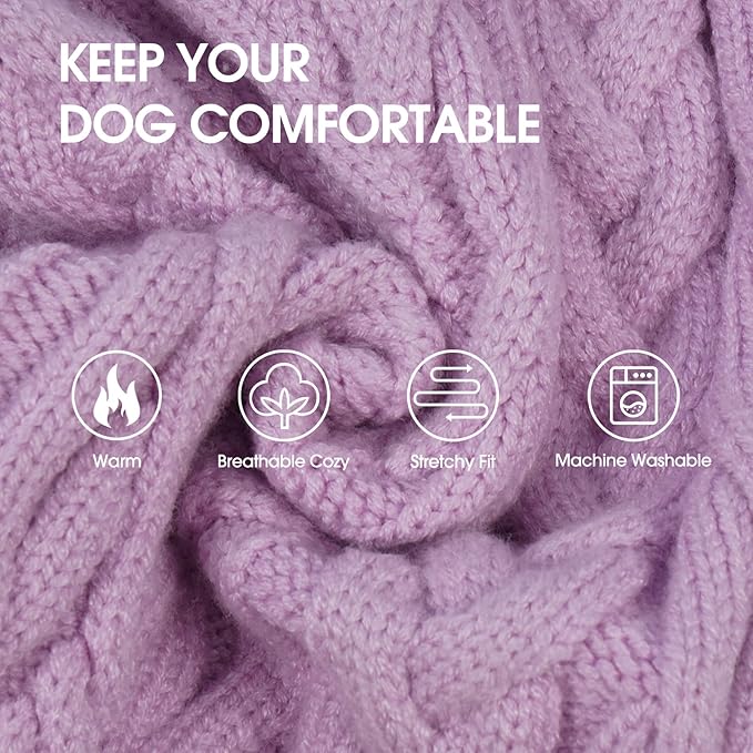IECOii Girl XXL Dog Sweater Dress, Cozy Cable Knit Dog Sweater for Large Dogs Girl, Purple,XXLarge, 2XL Pet Pullover Knitted Dress for Winter, Turleneck with Sleeve, Warm Sweaters for Female Pitbull
