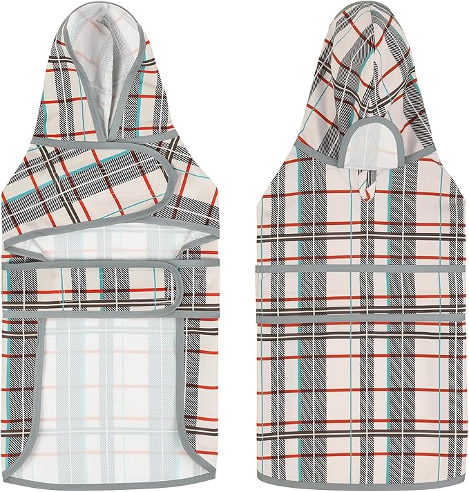 Dog Rain Coat for Large Dogs Waterproof Hooded Rain Jacket with Reflective Strips Leash Hole & Poncho Adjustable Fit (Plaid,XXL)