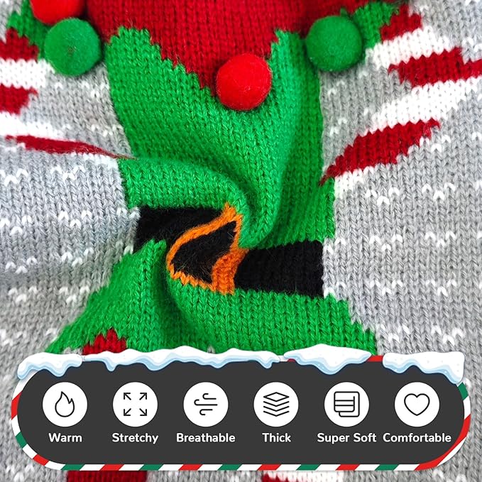 PETCARE Dog Christmas Sweater Ugly Elf Clown Cat Sweater Vest Pet Jumper Grey Green Holiday Dog Clothes Puppy Sweaters for Small Medium Large Dogs Cats Fall Winter Outfits Xmas Dogs Costume,X-Large
