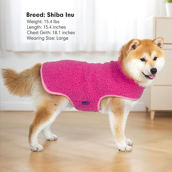 cyeollo Warm Dog Coat Sherpa Dog Winter Coat, Reversible Fleece Dogs Jackets Sweater Vest for Small Medium Dogs Male with Leash Hole, Soft Cold Weather Pet Clothes, Fuchsia XL