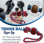 Dog Rope Toy with Tennis Ball, Nylon Ropes with Balls, Fun Tug of War Toys for Dogs, Tough Pet Toy for Aggressive Chewers, Eskimo, Terrier, Beagle and More (1 Rope Dog Toy Red Ball FBA)