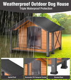 Heated Dog House, Outdoor Dog House Insulated for Winter with Heating Pad, Weatherproof Wooden Dog Kennel with Porch, Iron Frame, Openable Roof & Removable Floor
