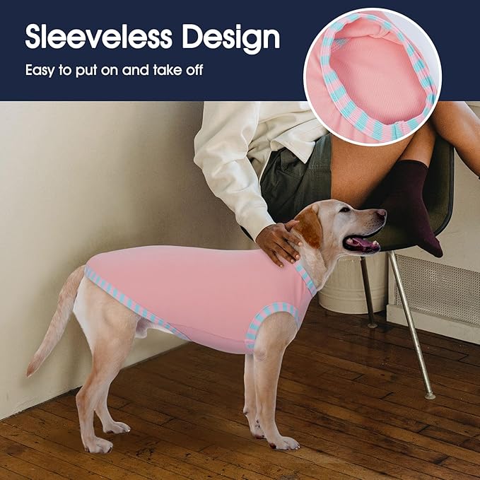 IECOii 2 Pack Large Dog T-Shirt | Non-Restrictive Fit for Running, Breathable Summer Wear - Non-stuffy Design - Keeps Pups Comfortable in Hot Weather, Pink+Green, 2XL