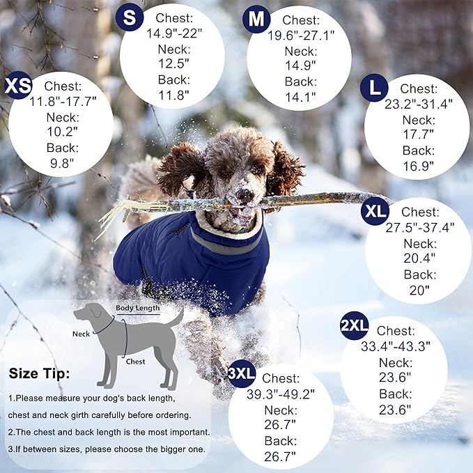 Dogcheer Dog Coat, Waterproof Dog Jacket with Harness, Reflective Adjustable Puppy Winter Coat with Zipper, Christmas Snow Jacket Clothes for Small Medium Large Dogs - Blue XL