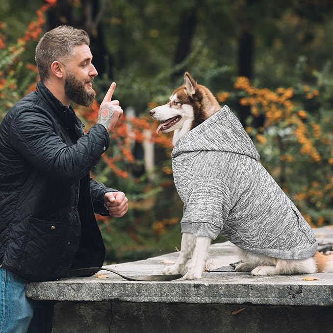 Dog Sweaters for Large Dogs Dog Hoodie Fleece Dog Sweater Soft Dog Clothes Sweatshirt with Pocket Dog Hoodie for Large Dogs(Grey&XL)