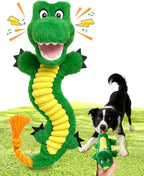 Swooflia Dog Rope Toy - Interactive Cute Dinosaur Squeaky Plush Toys No Stuffing, Teeth Cleaning for Small Medium and Large Dogs, Durable Puppy Tug of War Chew Toy for Training and Play