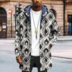 Mens Long Cardigan Hoodies Full Zip Fleece Lined Jackets Fashion Knitted Color Block Hooded Coat with Pockets