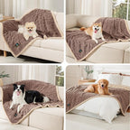 Waterproof Pet Blanket, Liquid Pee Proof Dog Blanket for Sofa Bed Couch, Reversible Sherpa Fleece Furniture Protector Cover for Small Medium Large Dogs Cats, Khaki King Size（90" x 82"）