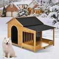 Merax 60.2" Wooden Dog House Outdoor with Insulated Liner for Winter, Extra Large Breed Outside Kennel with Weatherproof, Asphalt Roof, Elevated Floor, Fencing and Porch, for Medium & Large Dogs