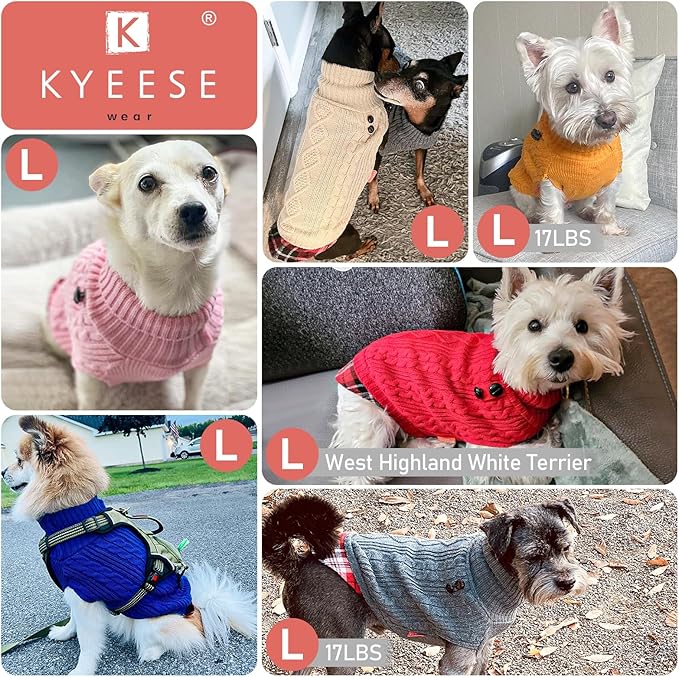 KYEESE Dog Sweater Warm Turtleneck Small Dogs Sweater Stretchy Knitwear Cat Clothes with Gingham Patchwork Comfy Pet Coat for Fall Winter Cold Weather Soft Pullover Dog Sweaters for Small Dogs Male