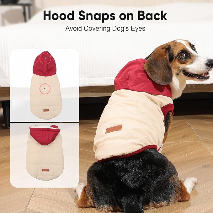 Fleece Lining Extra Warm Dog Hoodie in Winter for Large Dogs Jacket Pet Coats with Hooded,Beige and Red XXXL