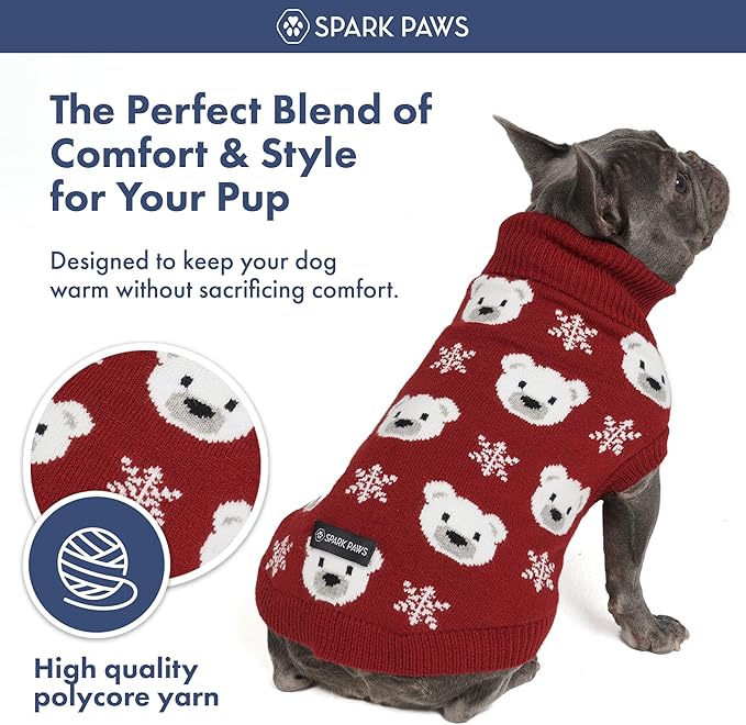Spark Paws Christmas Dog Sweater – Ultra Soft Holiday Knit Sweater for Small, Medium & Large Dogs, Cute Pet Sweater for French Bulldogs & Big Dogs, Easy Potty V Cut Design Jacket - (Polar Bear, XL)