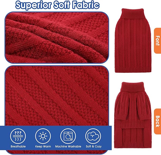 Queenmore Small Dog Sweaters for Small Dogs Girls Boys,Xmas Sweater Puppies,Turtleneck Knitted Sweater for Dog Cat,Cold Weather Pullover for Doggie Male Female,Soft Pet Sweater Pet Apparel(Red,S)