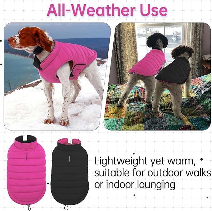 Lelepet Reversible Dog Coat Waterproof Dog Jacket Windproof Puffer Vest for Winter Warm Lightweight Coats for Large Dogs Adjustbale Hook & Loop Pet Apparel with Leash Hole, Golden Retriever, 3XL