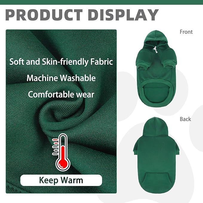 KOOLTAIL Basic Dog Hoodie - Soft & Warm Pet Hoodie Sweater with Leash Hole and Pocket, Dog Winter Coat, Cold Weather Clothes Sweatshirt for Small Medium Large Dogs Puppy Cat Boys Girls Deep Green L
