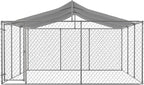 Outdoor Dog Enclosure Heavy Duty Dog Kennel House Mesh Outside Galvanized Chain Link Dog Run with Roof,Dog Cage Large Dogs Dog Pen Pet Kennel W/Waterproof Anti-UV Cover&Secure Lock for Large Dog