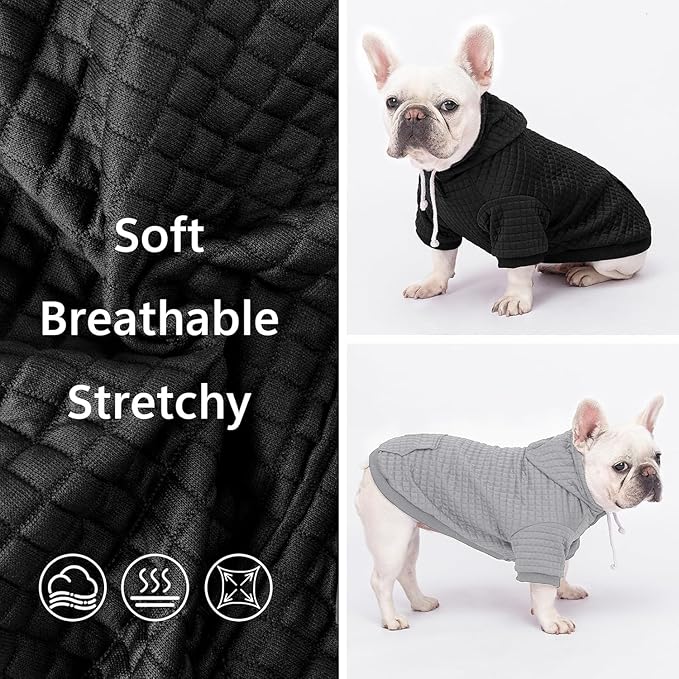 2 Pack Dog Hoodie Sweaters for Small Medium Dogs Warm Dog Clothes for Large Dogs Soft Waffle-Like Laminated Sweatshirt Bulldog (Black, L (Back: 19",Chest: 28", Neck: 17.5"))