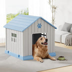 Dog House for Outdoor & Indoor Use with Window, Waterproof Ventilated Kennel with Elevated Floor, Easy to Clean Shelter for Small Medium Large Dogs (Blue, 37.2" L x 40" W x 40" H)
