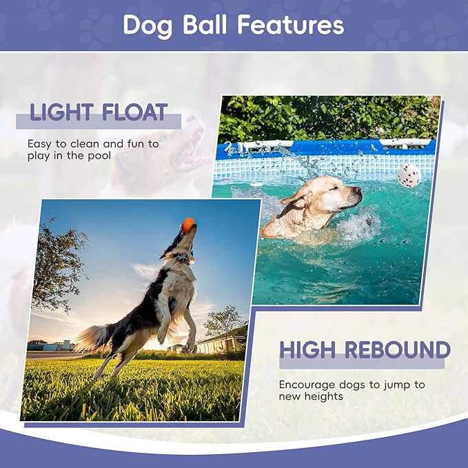 Dog Balls Tennis Balls for Dogs, Dog Toys for Aggressive Chewers, Durable Rubber Teething Chew Toys Water Floating Ball, Interactive Fetch Ball for Large Medium Small Dogs, Pets