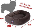 Majestic Pet 24 Inch Suede Calming Dog Bed Washable – Cozy Soft Round Pet Bed with Spine Support for Dogs to Rest their Head - Fluffy Donut Dog Bed 24x19x7 (Inch) - Small – Chocolate