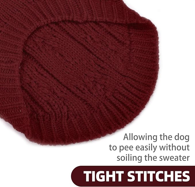 PUPTECK Dog Sweater, Turtleneck Warm Knitted Pullover Coat, Thick Cable Knitwear Clothes in Winter, Pet Apparel Outfits for Small Medium Dogs, for Cold Weather Indoor & Outdoor, Deep Red S