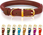 OOPSDOGGY Reflective Rolled Leather Dog Collar Adjustable Soft Padded Pet Collar for Small Medium Large Breed Dogs (Brown, XS, 8"-11")