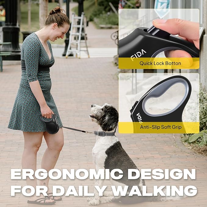 Fida Heavy Duty Retractable Dog Leash,16 ft Dog Walking Leash for Small Medium Dogs up to 44 lbs, Tangle Free. (Medium, Black)