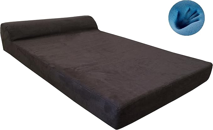 Dogbed4less Premium HeadRest Pillow Orthopedic Cool Memory Foam Dog Bed for Large Dogs, Waterproof Lining with Washable Suede Espresso Cover, XXL 55X37