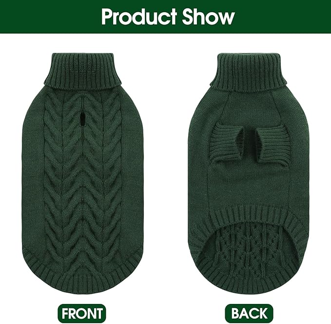 Dog Sweaters for Large Dogs Classic Turtleneck Dog Christmas Sweater Thick Warm Pullover Male Puppy Pet Stretch Knitwear Fall Winter Clothes with Leash Hole(Green, XL)