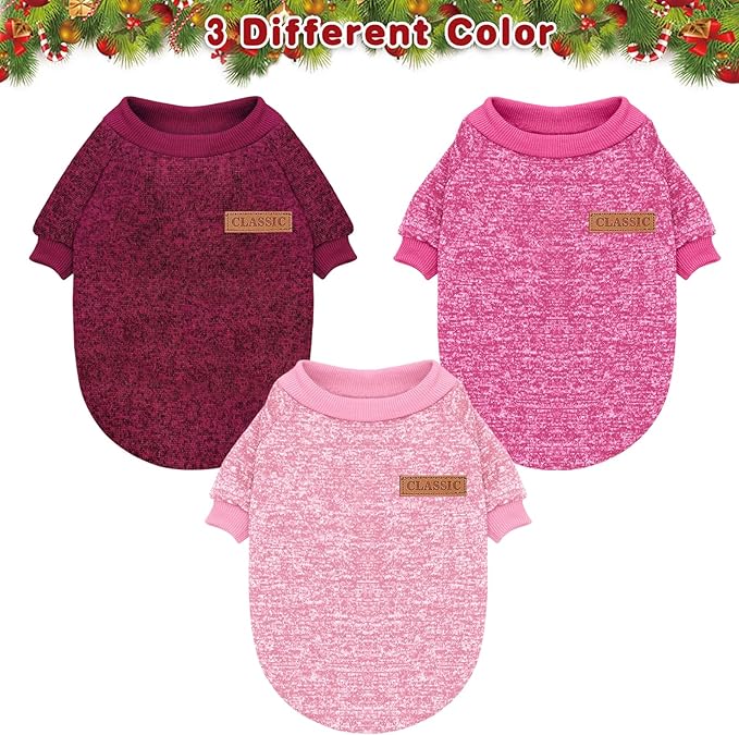 Idepet Pet Dog Classic Knitwear Sweater 3 Pcs, Fleece Coat for Small,Medium Dogs,Warm Pet Dog Cat Clothes,Soft Puppy Customes for Dog Grils Boys,X-Large
