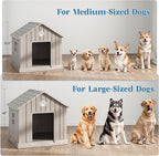 Dog House for Outdoor & Indoor Use with Window, Waterproof Ventilated Kennel with Elevated Floor, Easy to Clean Shelter for Small Medium Dogs (Grey, 29.9" L x 32.3" W x 32.5" H)
