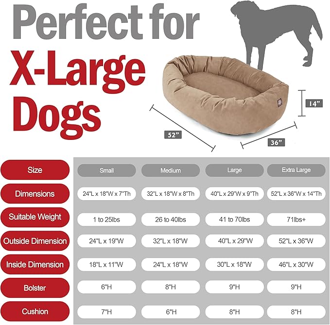 Majestic Pet 52 Inch Suede Calming Dog Bed Washable 52x35x11 (Inch) – Cozy Soft Round Donut Dog Bed with Spine Support for Dogs to Rest Their Head - Pet Bed X- Large – Stone (2025)