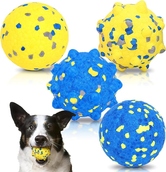 Dog Balls for Aggressive Chewers, 4PCS Etpu Dog Toy Ball, Tennis Balls for Dogs Aggressive Chewers, Indestructible Chew for Large Medium Small Dogs (Yellow + Blue) (Small)