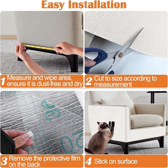 Cat Scratch Furniture Protector - 138" x 13.8" Trimmable Self-Adhesive Cats Claws Scratch Pads, DIY Cat Climbing Couch Protector for Scratch Post Cat Tree Replacement Indoor (Cream White)